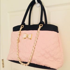 Betsey Johnson Pink and Black Purse Tote